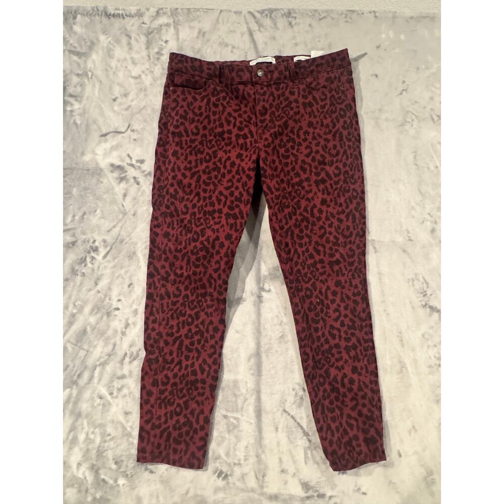 social stand ankle skinny maroon cheetah print jeans, pink, 12